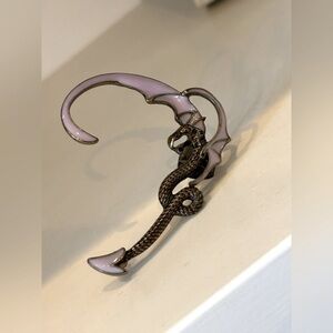 Exaggerated Dragon Glow-In-The-Dark  Ear Cuff. Gold/Lavender Pierced Earring EUC
